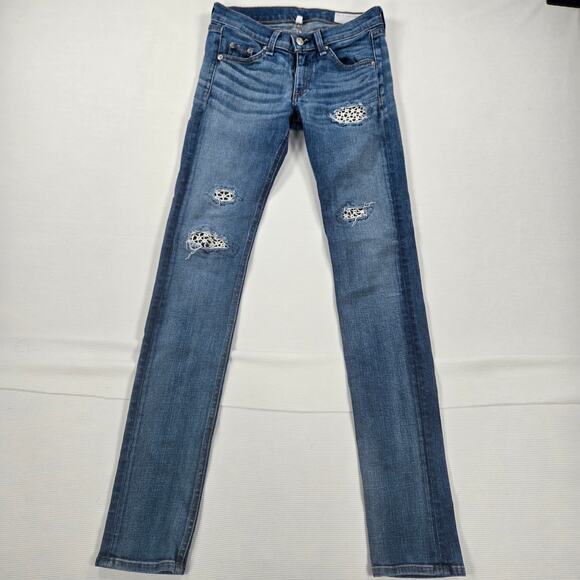 Rag & Bone Mid Rise Crochet Lace Skinny Fit Denim Jeans Women's Size 24 - Picture 1 of 8